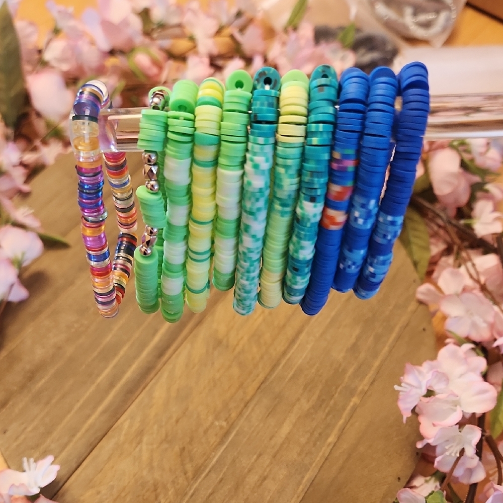 Colorful Set Of 11 Handmade Clay Beaded Kids Bracelet Set